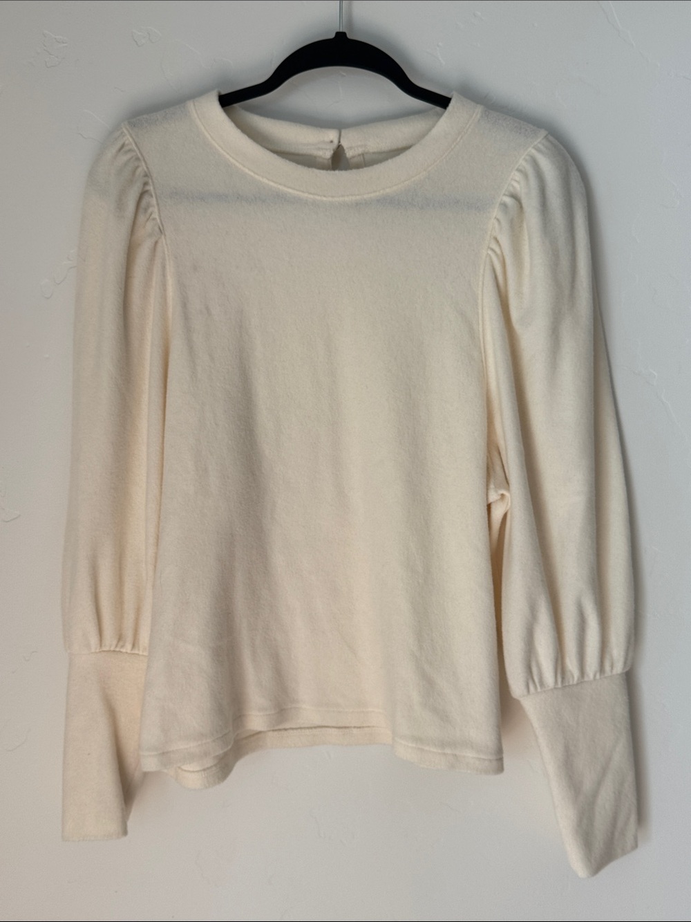 Madewell Cream Ivory Balloon Puff Sleeve Cozy Terry Knit Pullover Sweatshirt M